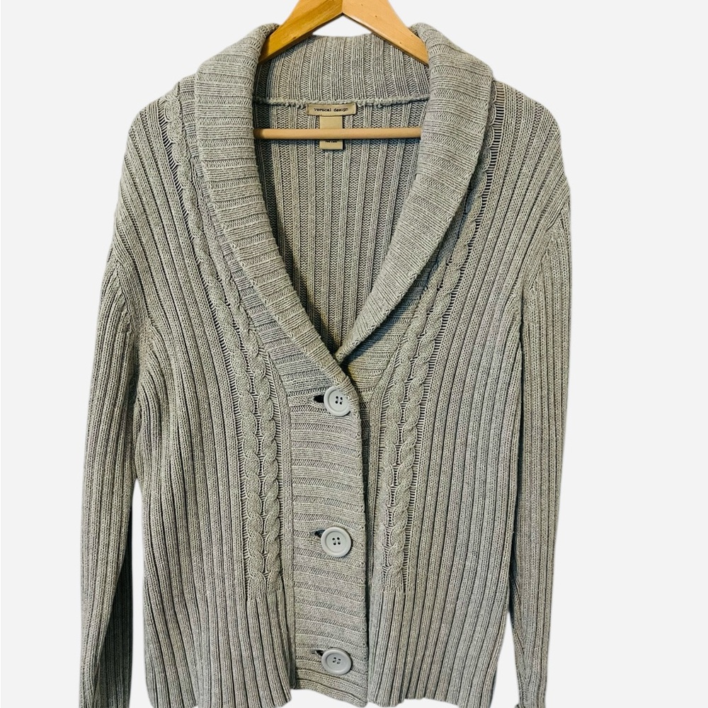 Gray Ribbed Cotton Women's Sweater Size L